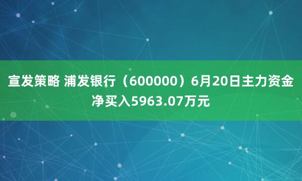 宣发策略 浦发银行（600000）6月20日主力资金净买入5963.07万元